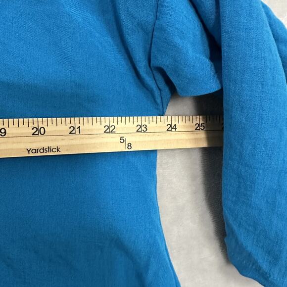 Fridaze Top Turquoise Blue Linen Popover Blouse XL Lagenlook Asymmetric Artsy - Picture 5 of 9